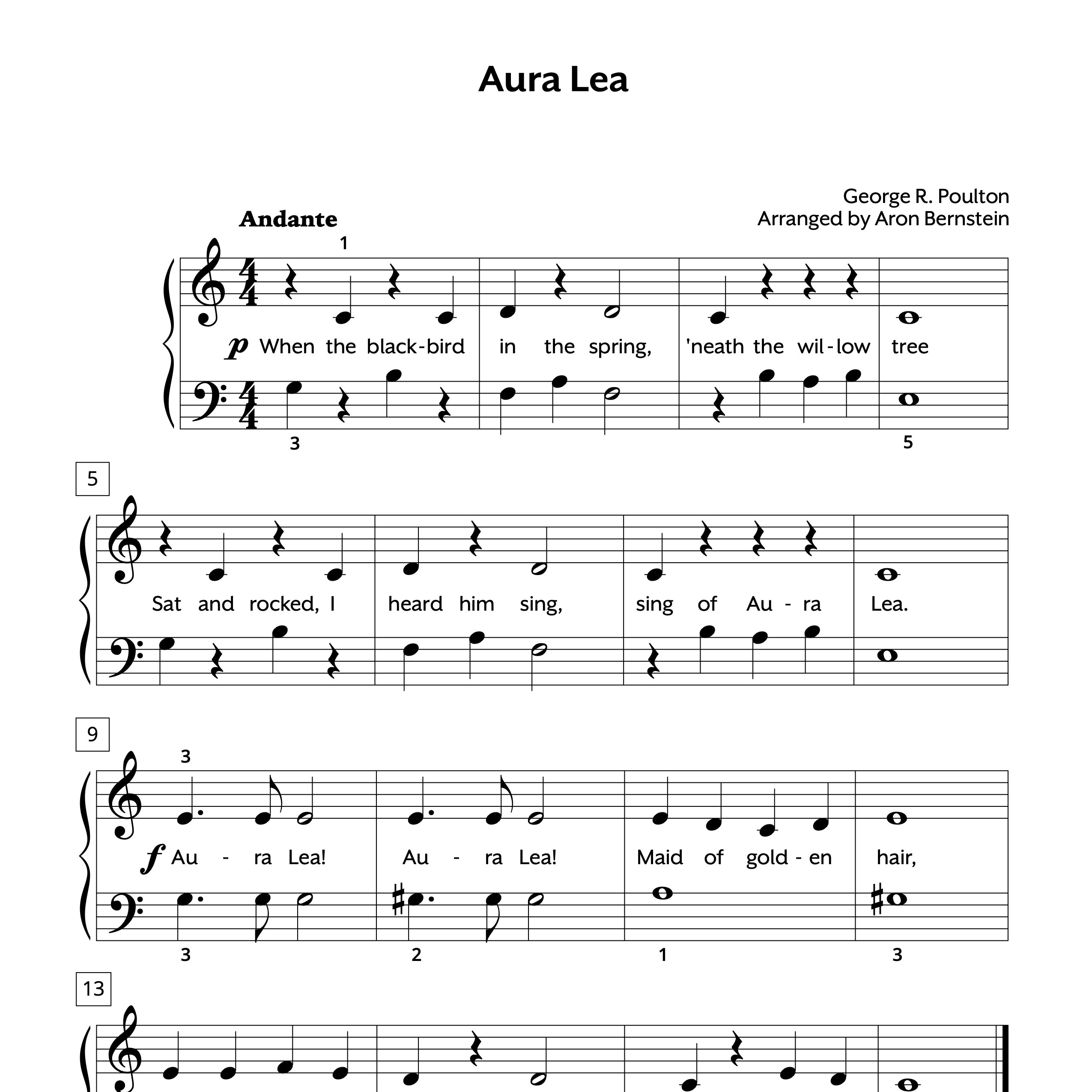 Aura Lea Elementary Sheet Music