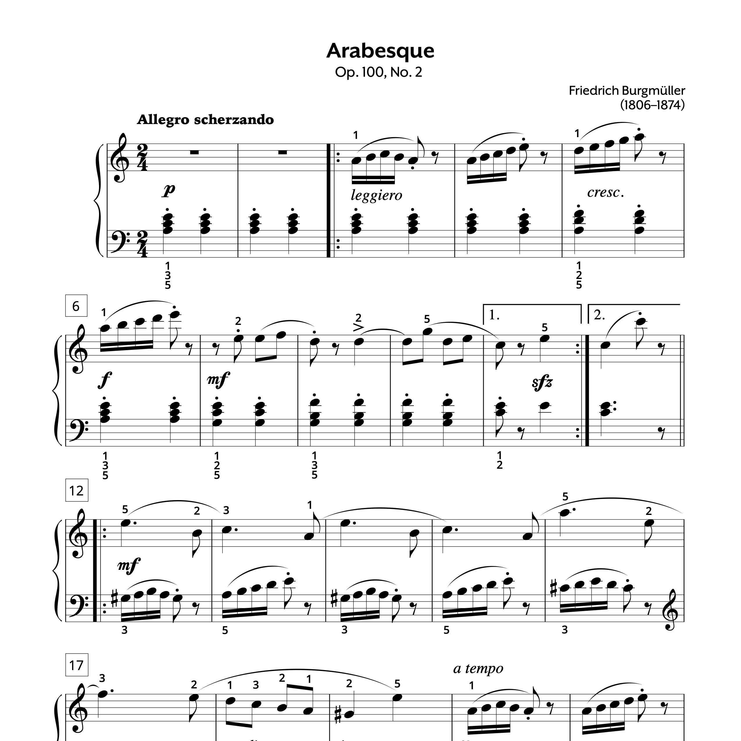 Burgmuller Op. 100 #2 Arabesque Sheet Music