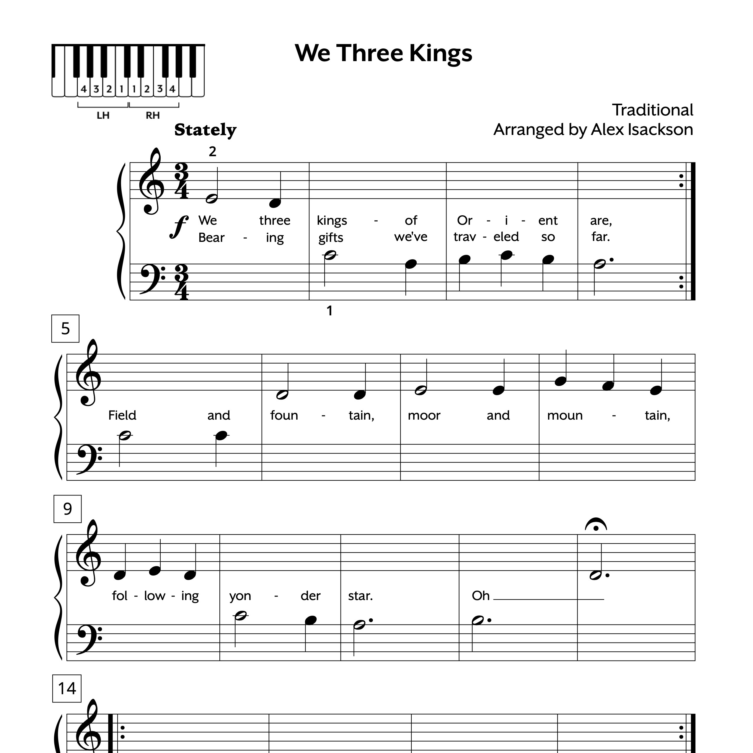 Christmas Early Elementary We Three Kings Sheet Music