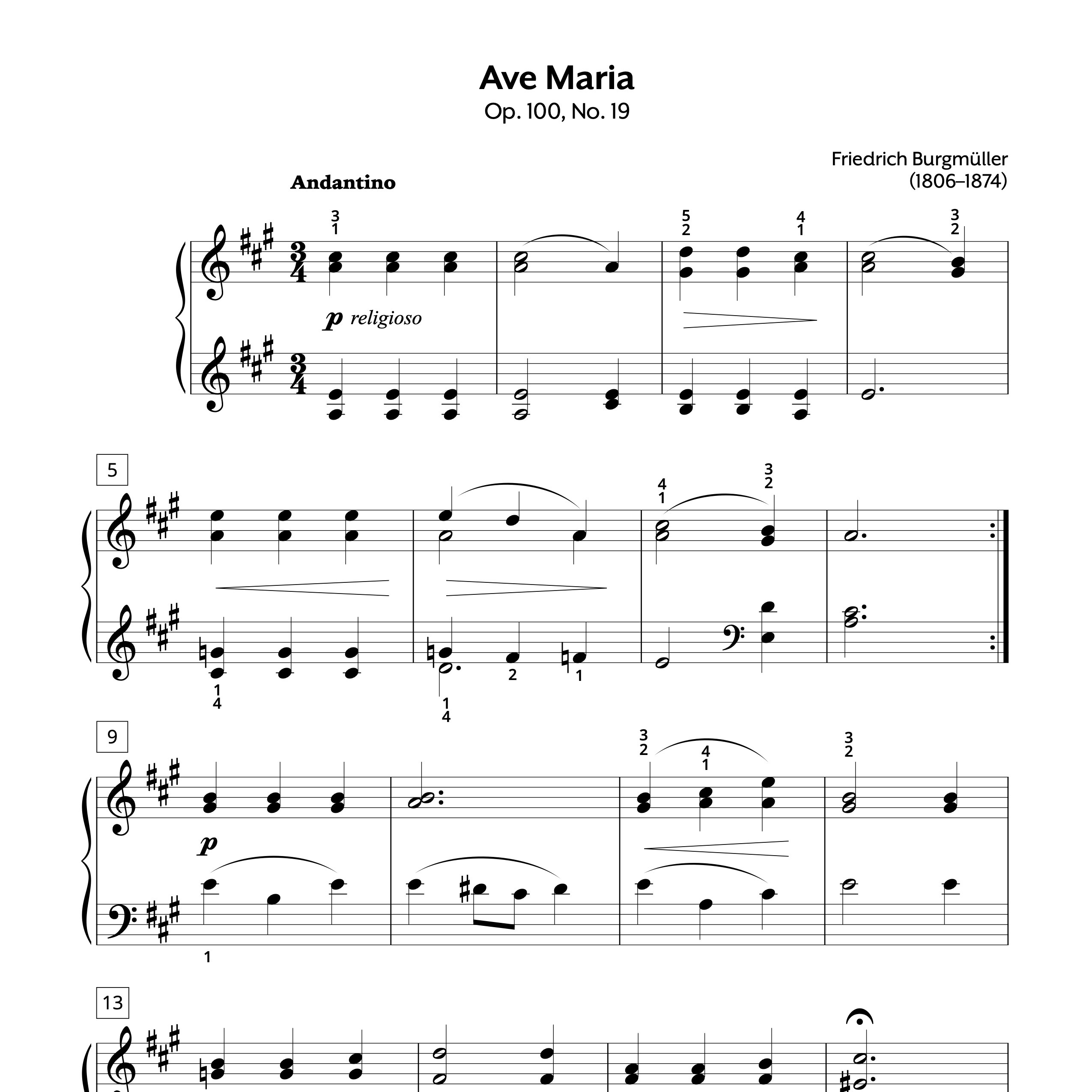 Burgmuller Op. 100 #19 Ave Maria Sheet Music