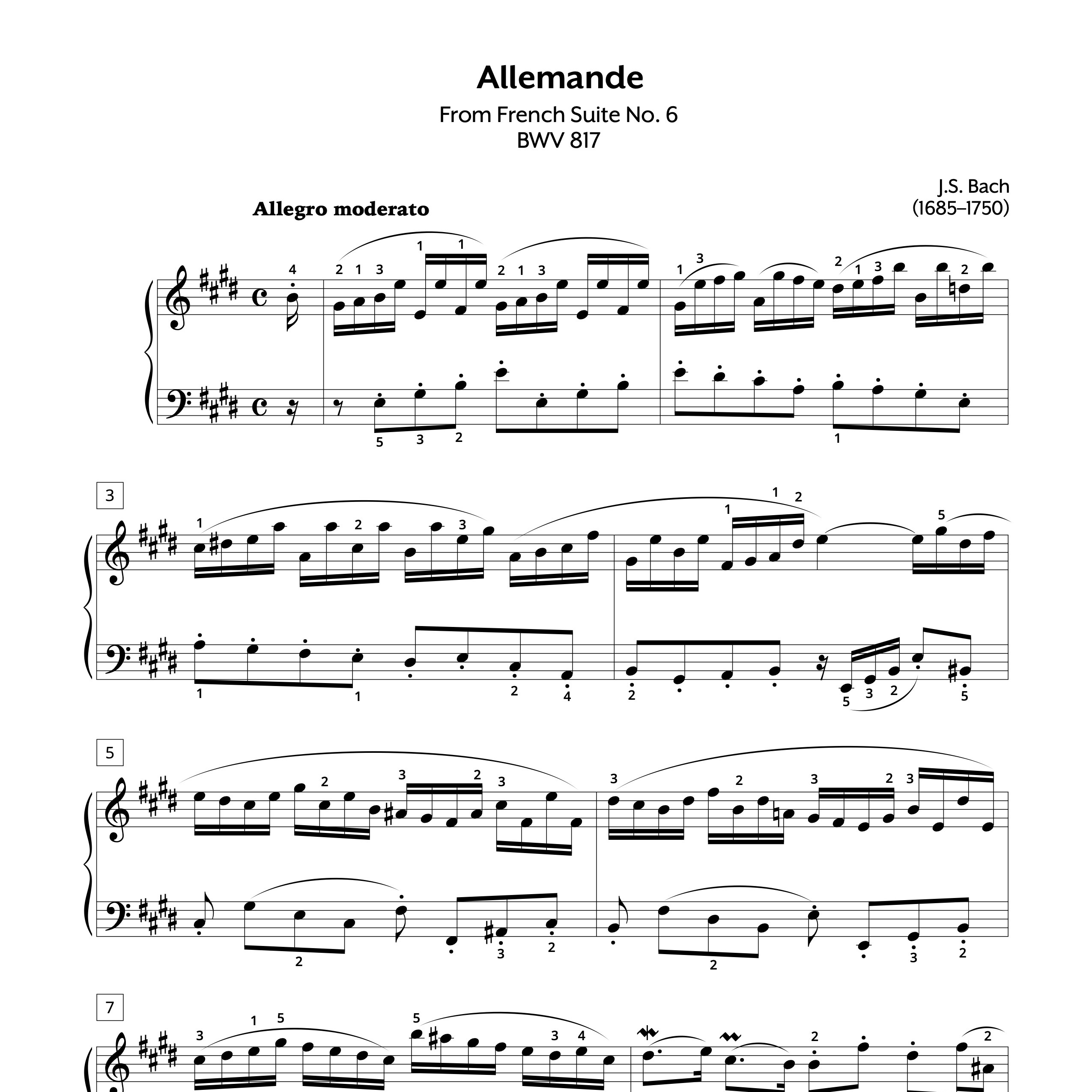 JS Bach French Suite No. 6 Allemande BWV 817 Store Preview