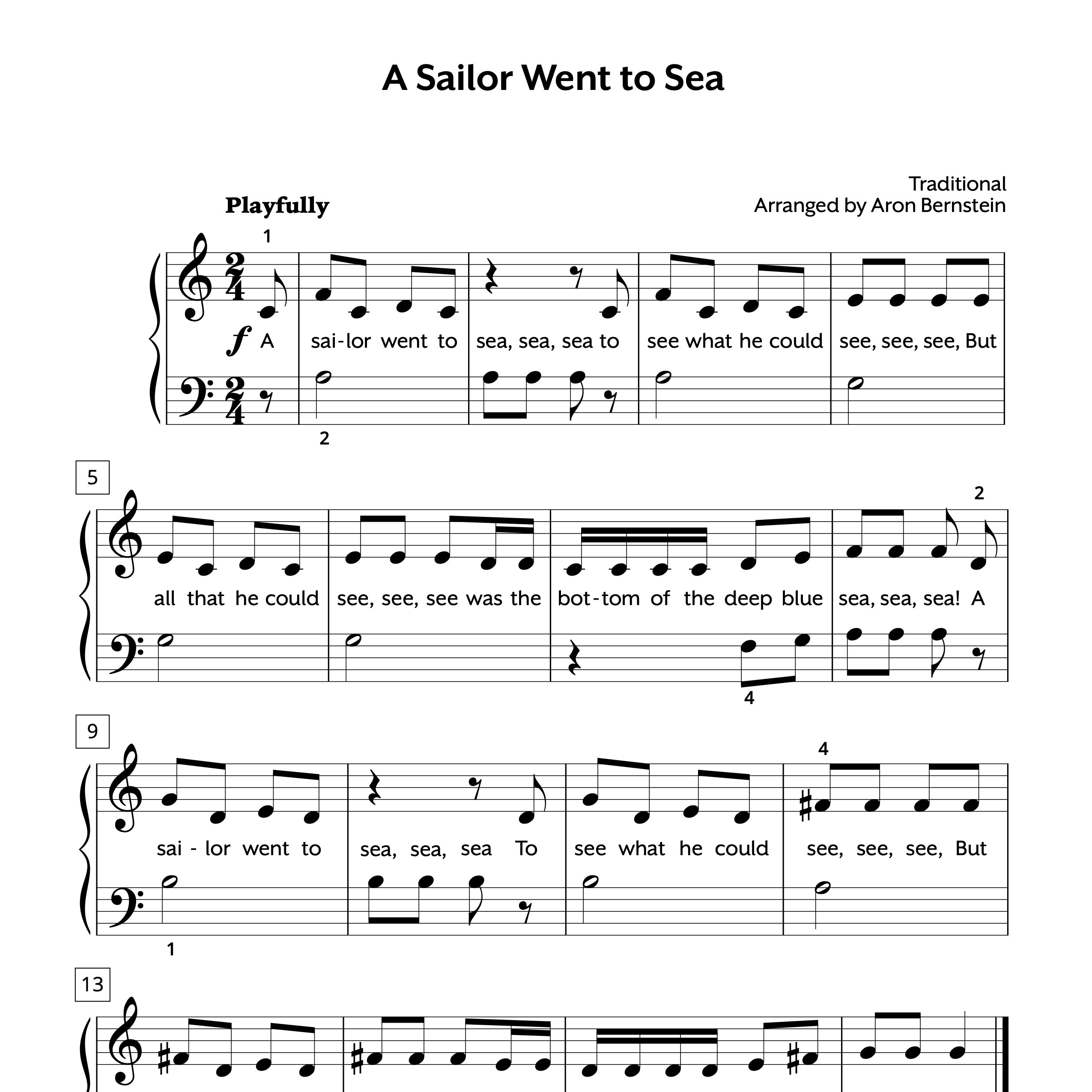 A Sailor Went to Sea Elementary Sheet Music