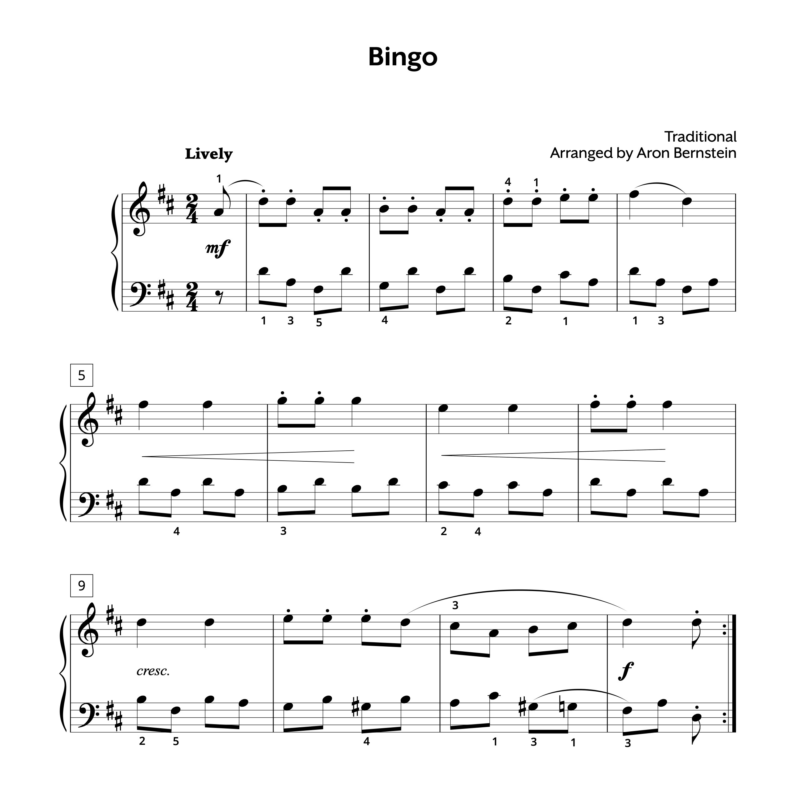 Bingo Early Intermediate Sheet Music