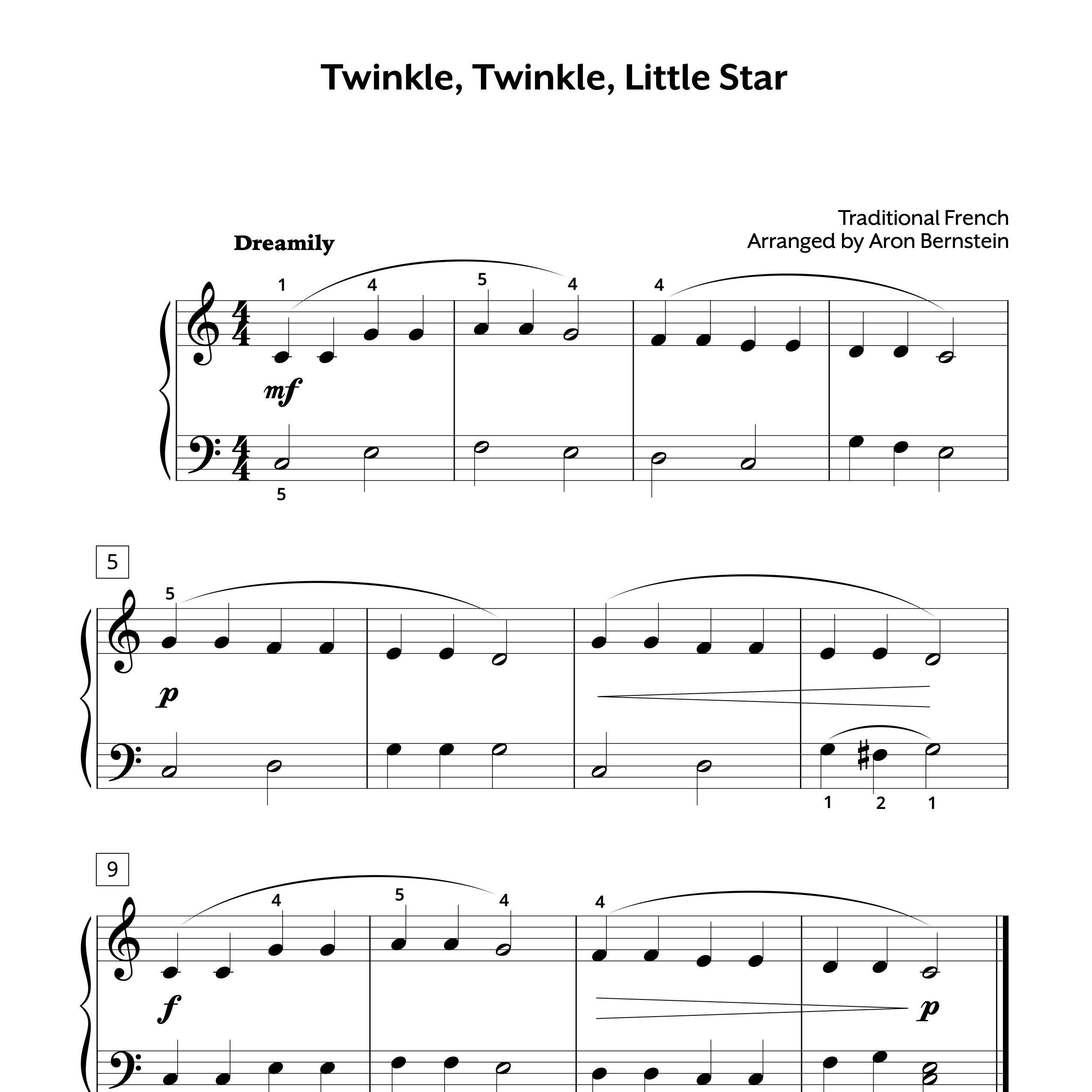 Twinkle Twinkle Little Star Elementary Sheet Music