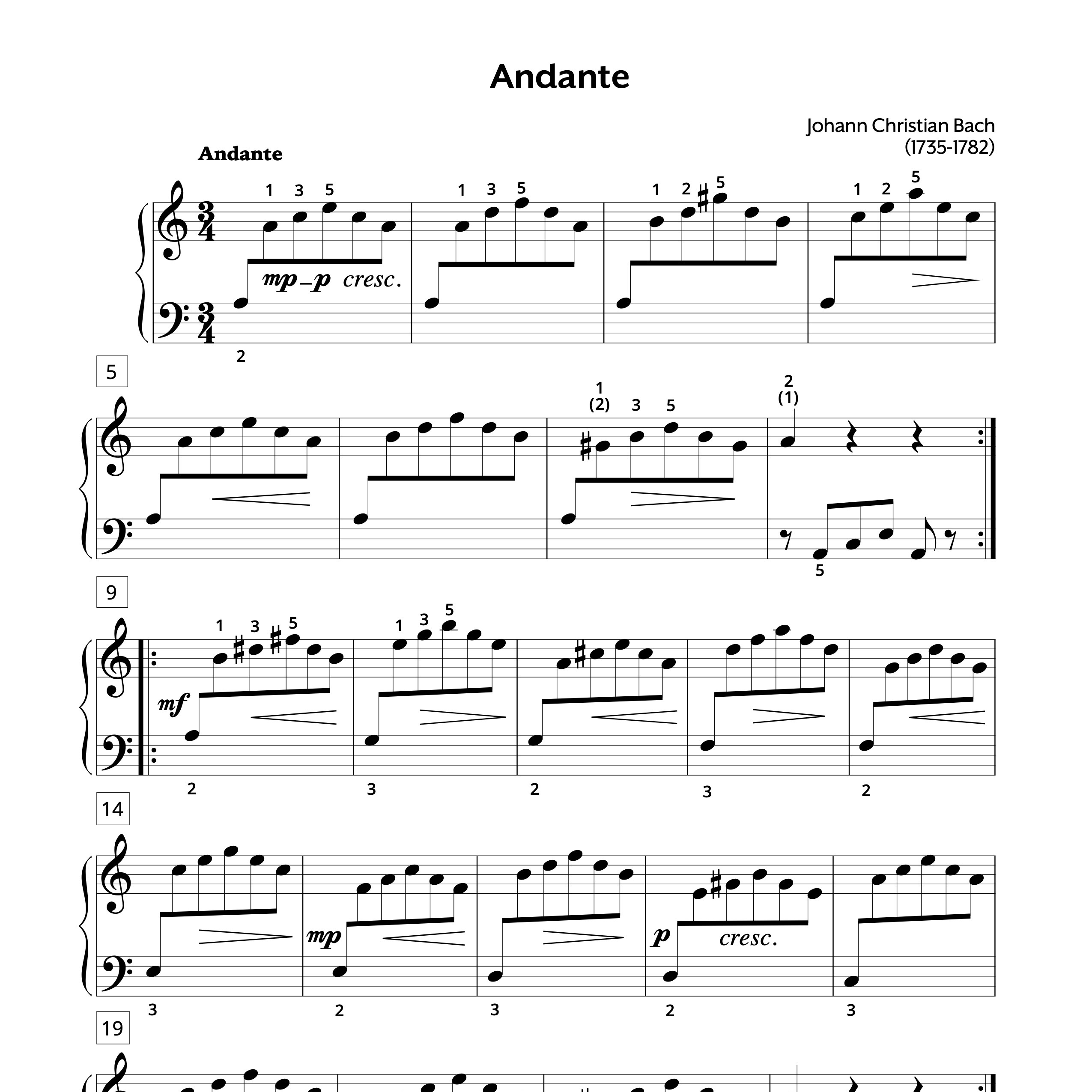 JC Bach Andante Sheet Music