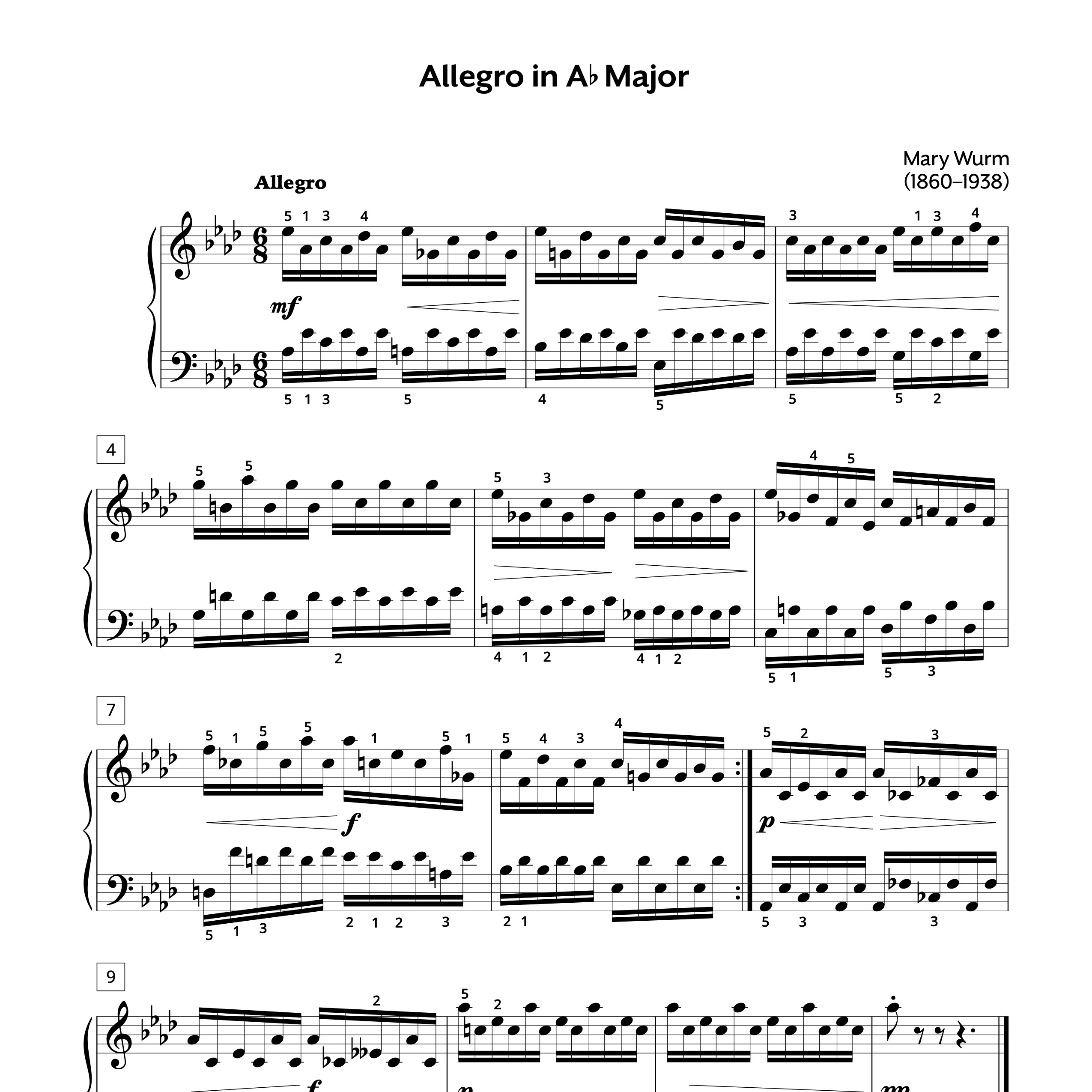 Mary Wurm Allegro in A-flat Major Sheet Music