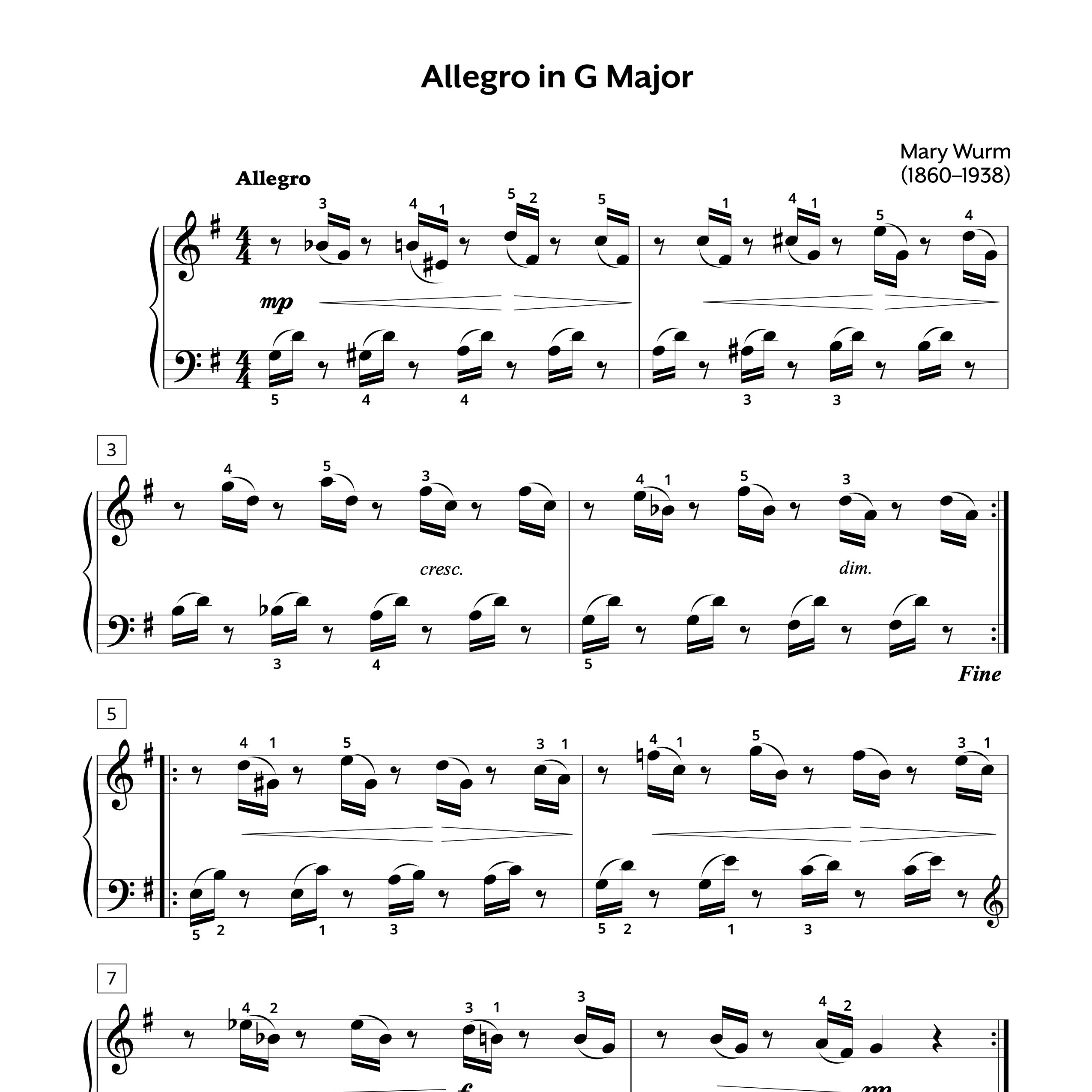 Mary Wurm Allegro in G Major Sheet Music