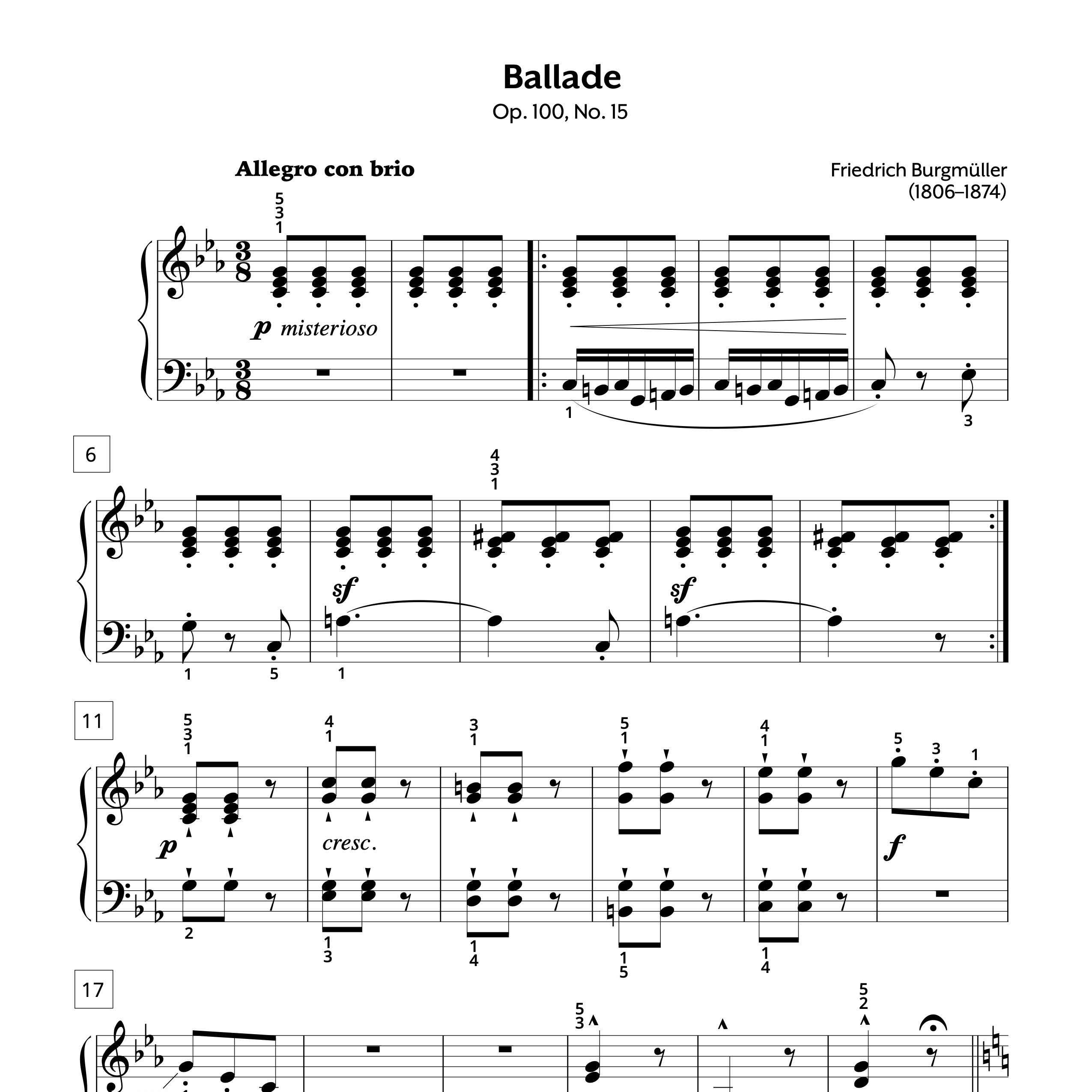 Burgmuller Op. 100 #15 Ballade Sheet Music