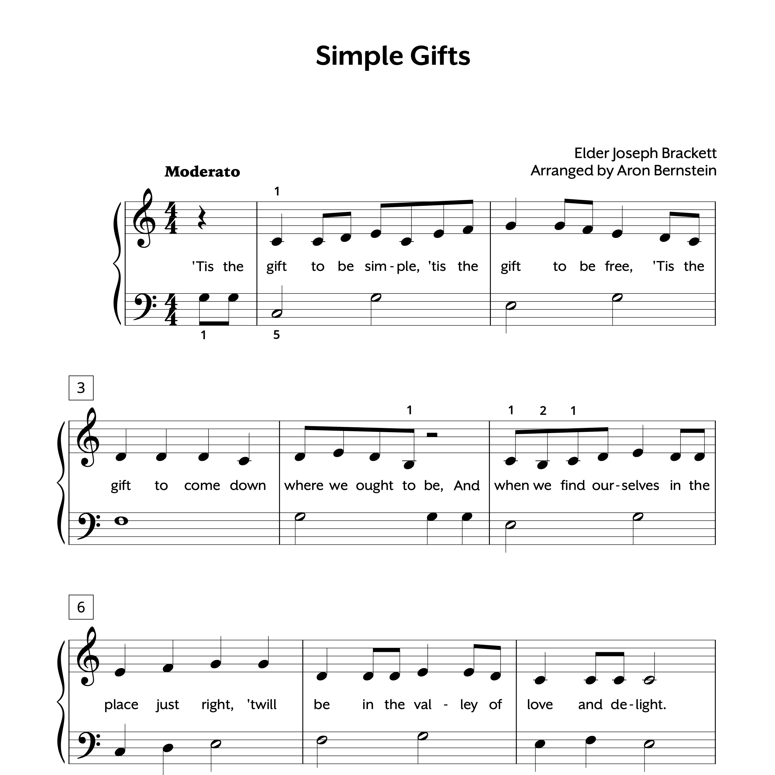 Simple Gifts Elementary Sheet Music