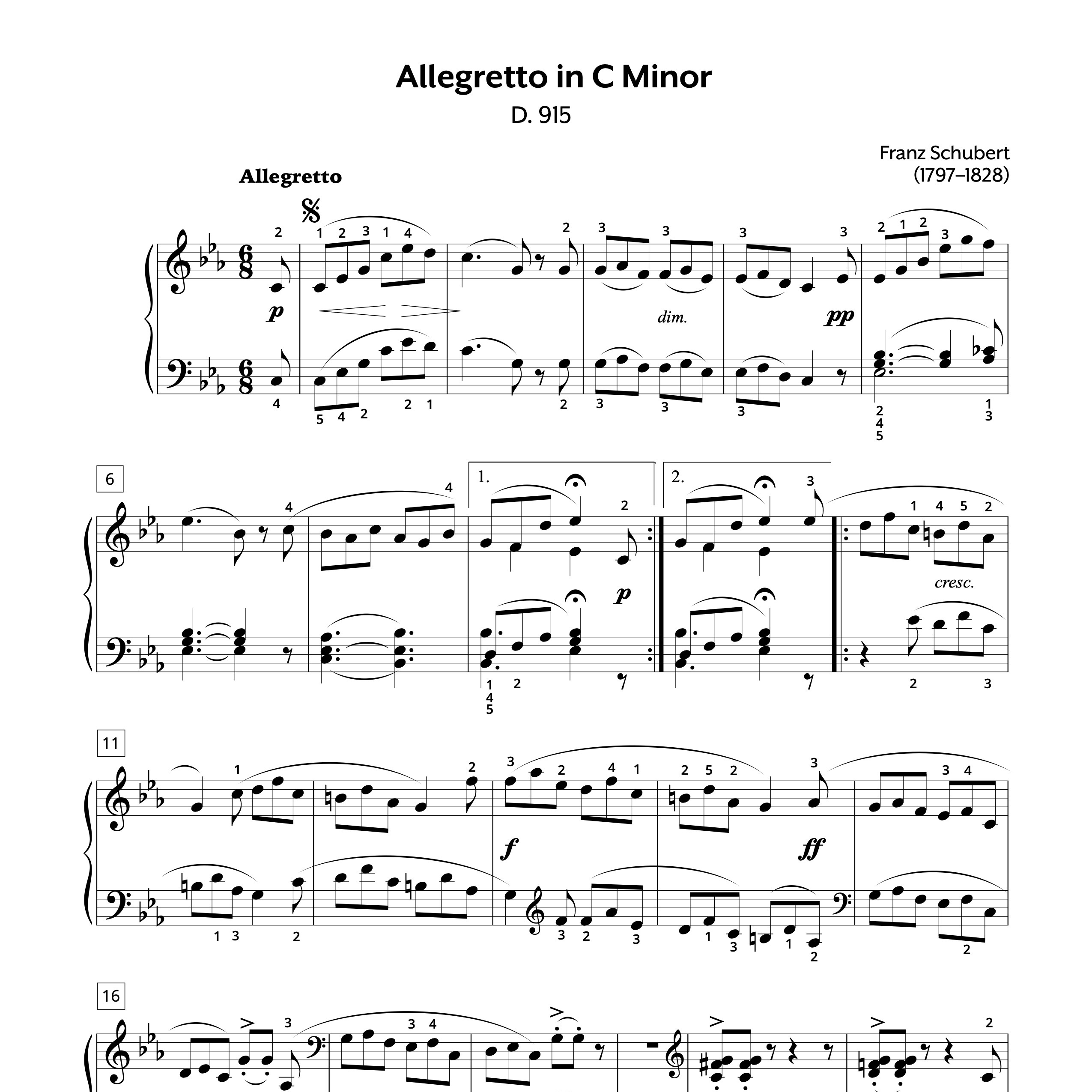 Schubert Allegretto in C minor D. 915 Sheet Music