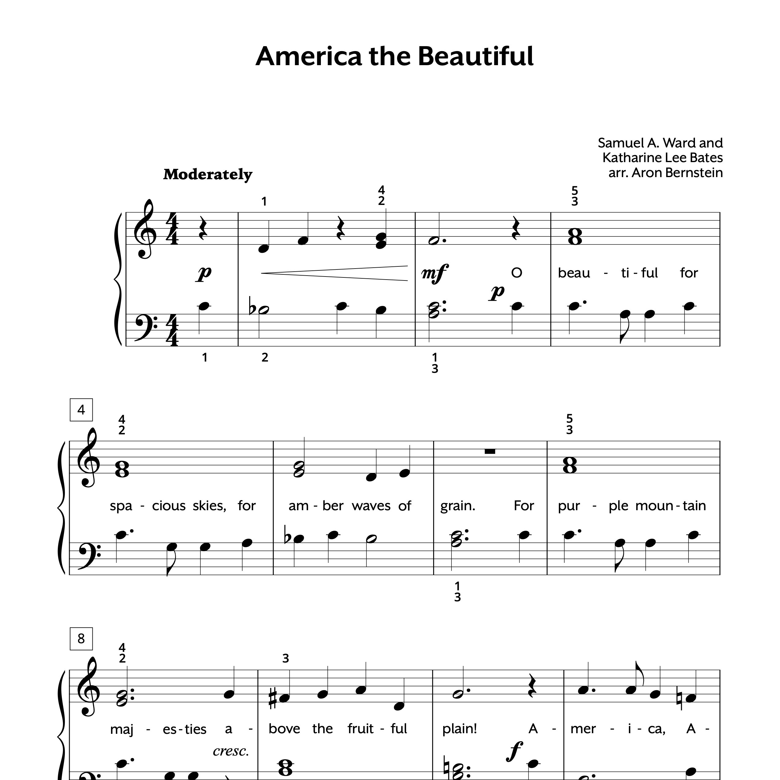 America the Beautiful Elementary Sheet Music