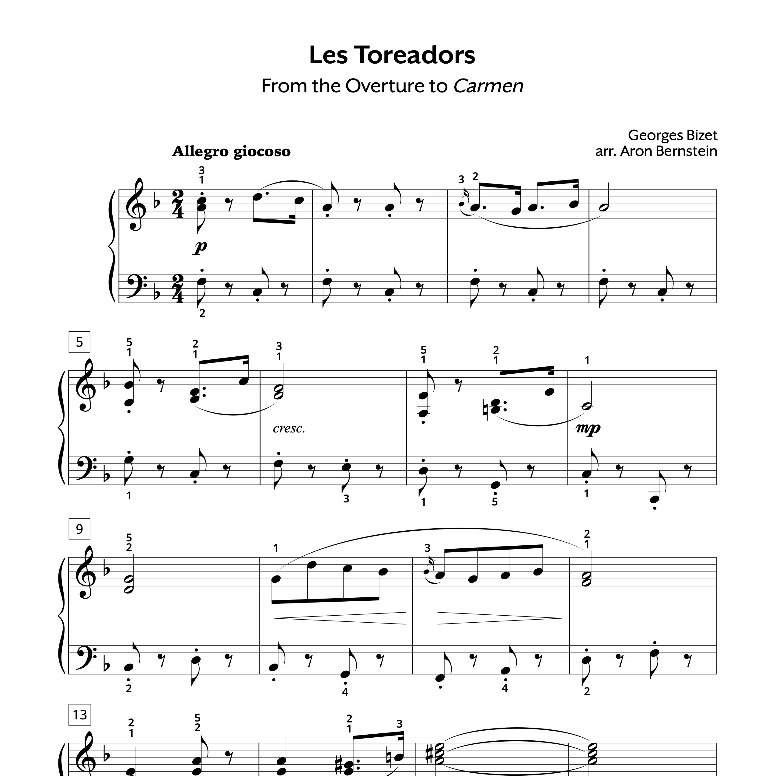 Bizet Carmen Les Toreadors Early Intermediate Sheet Music