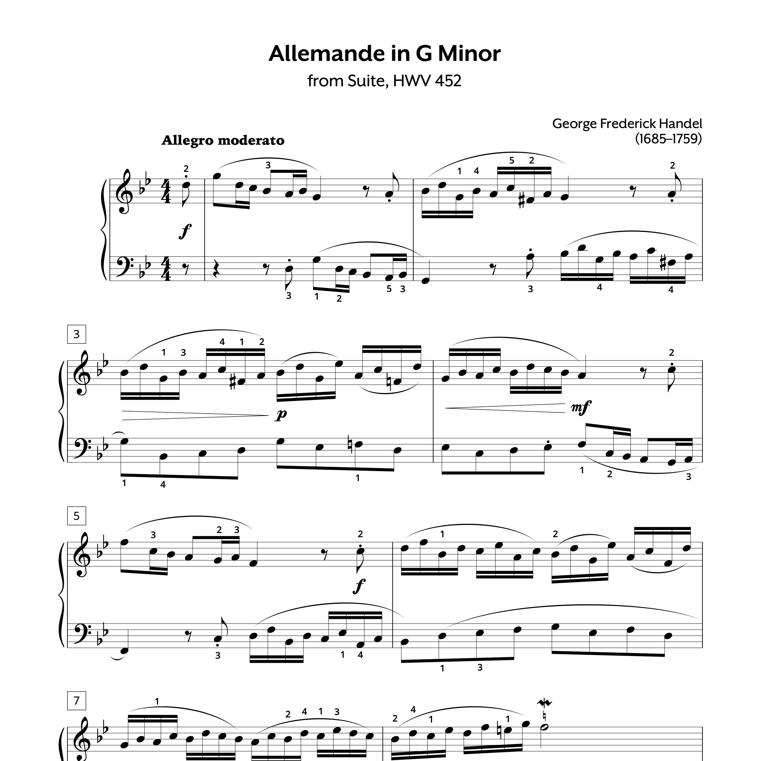 Handel Allemande in G minor Sheet Music