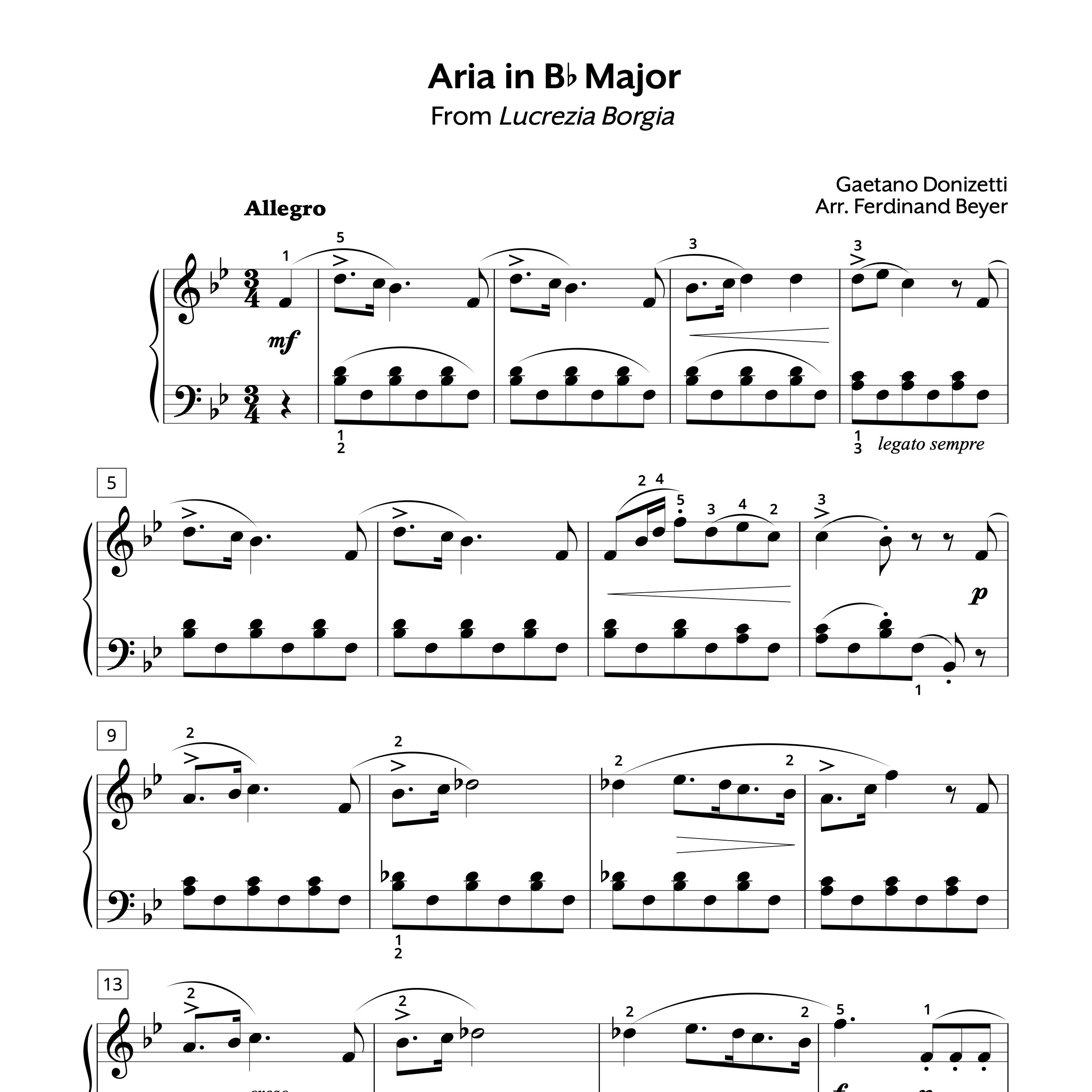 Donizetti Aria in B-flat Major Sheet Music