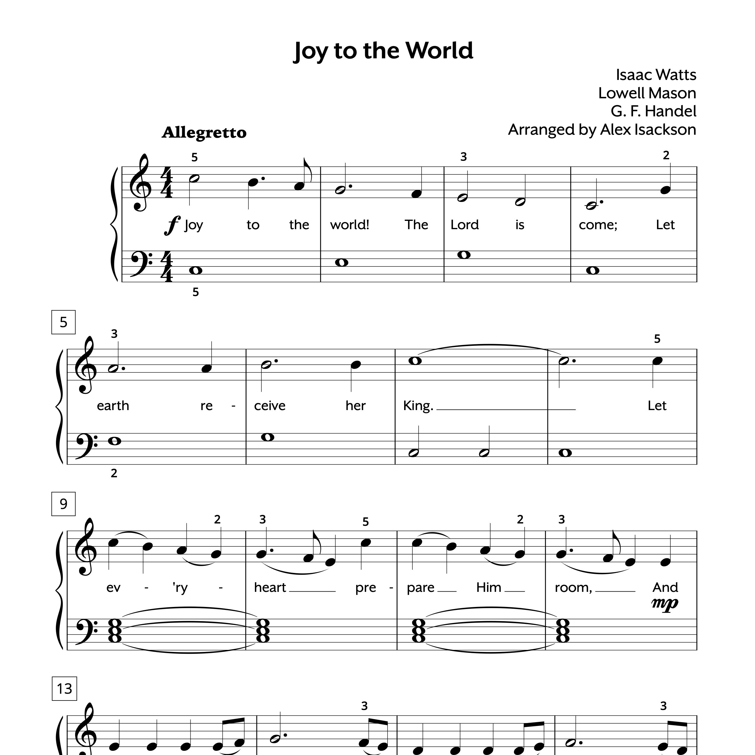 Christmas Elementary Joy To the World Sheet Music