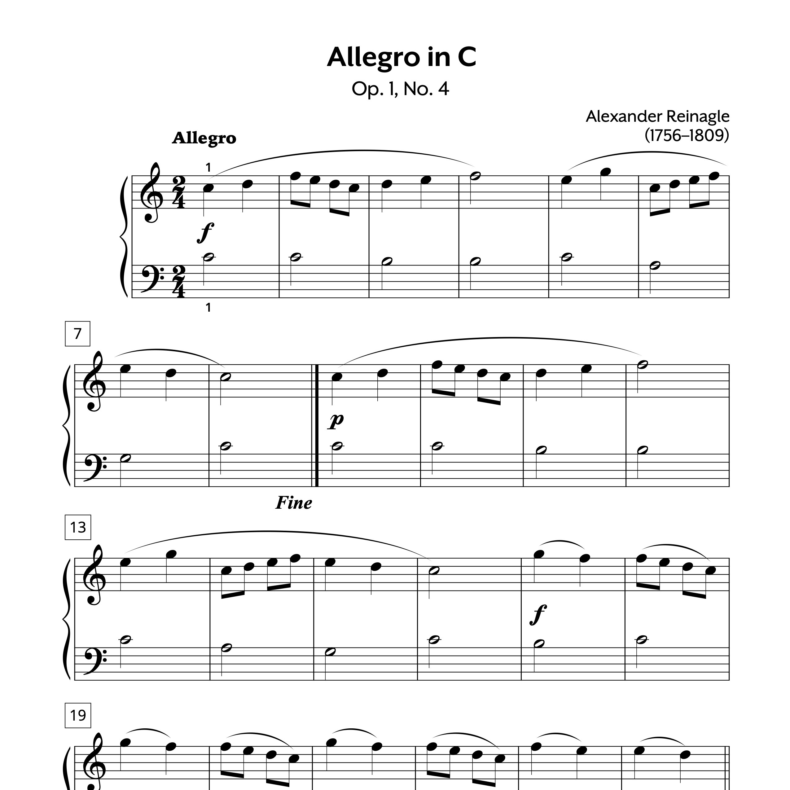 Reinagle Allegro in C Sheet Music