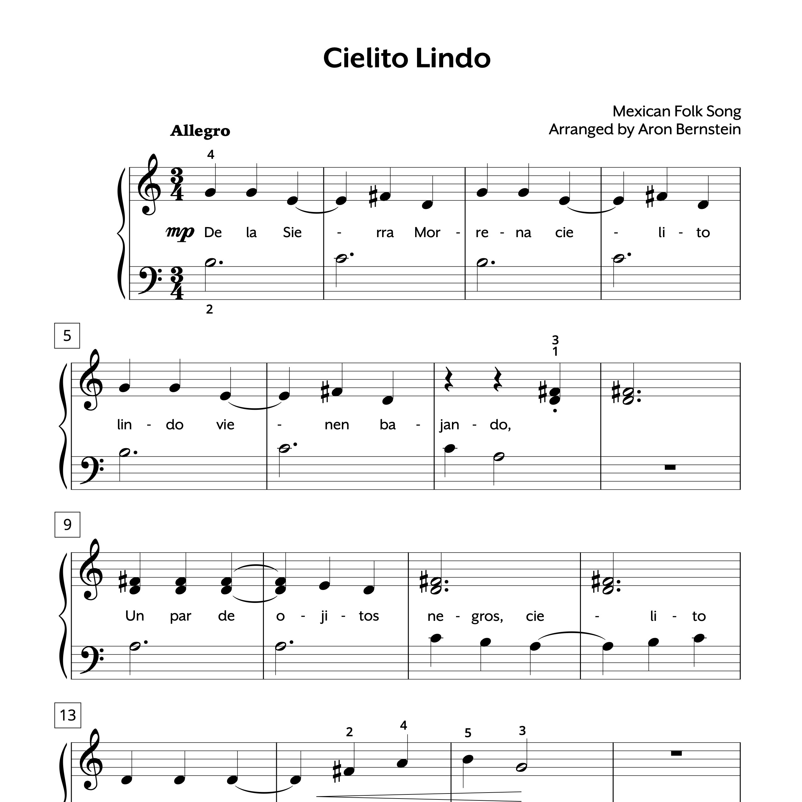 World Elementary Cielito Lindo FREE Sheet Music