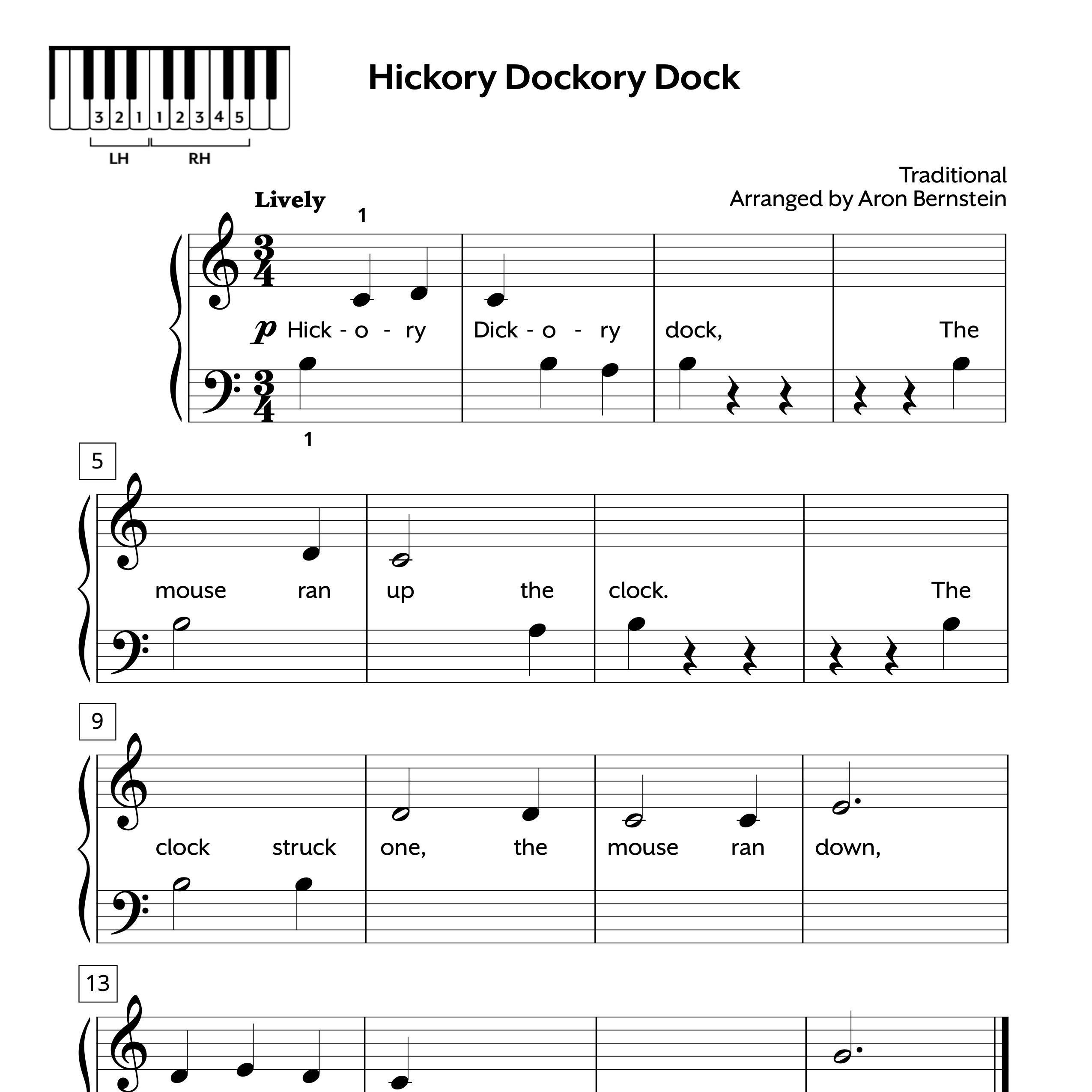 Hickory Dickory Dock Early Elementary Sheet Music