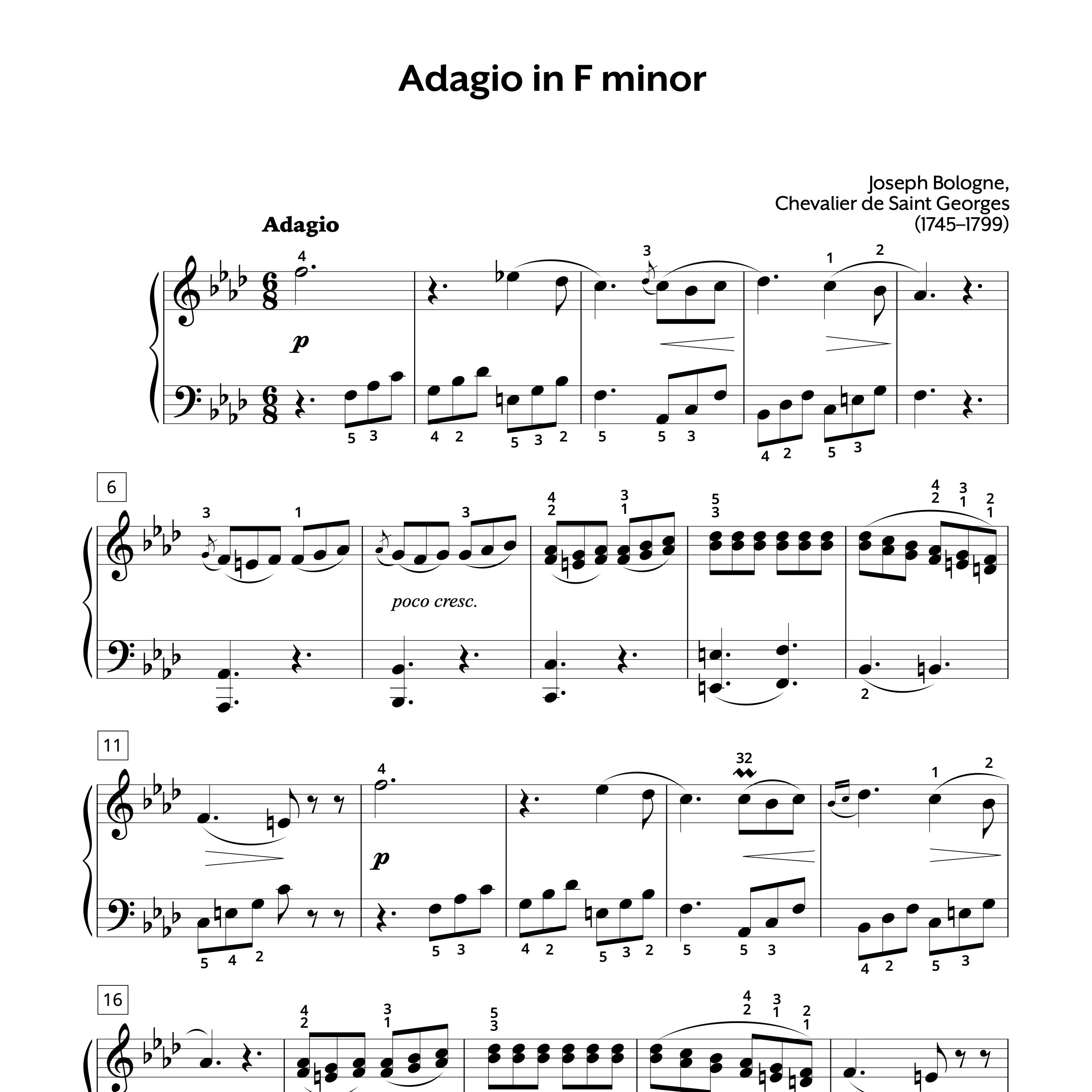 Bologne Adagio in F minor Sheet Music