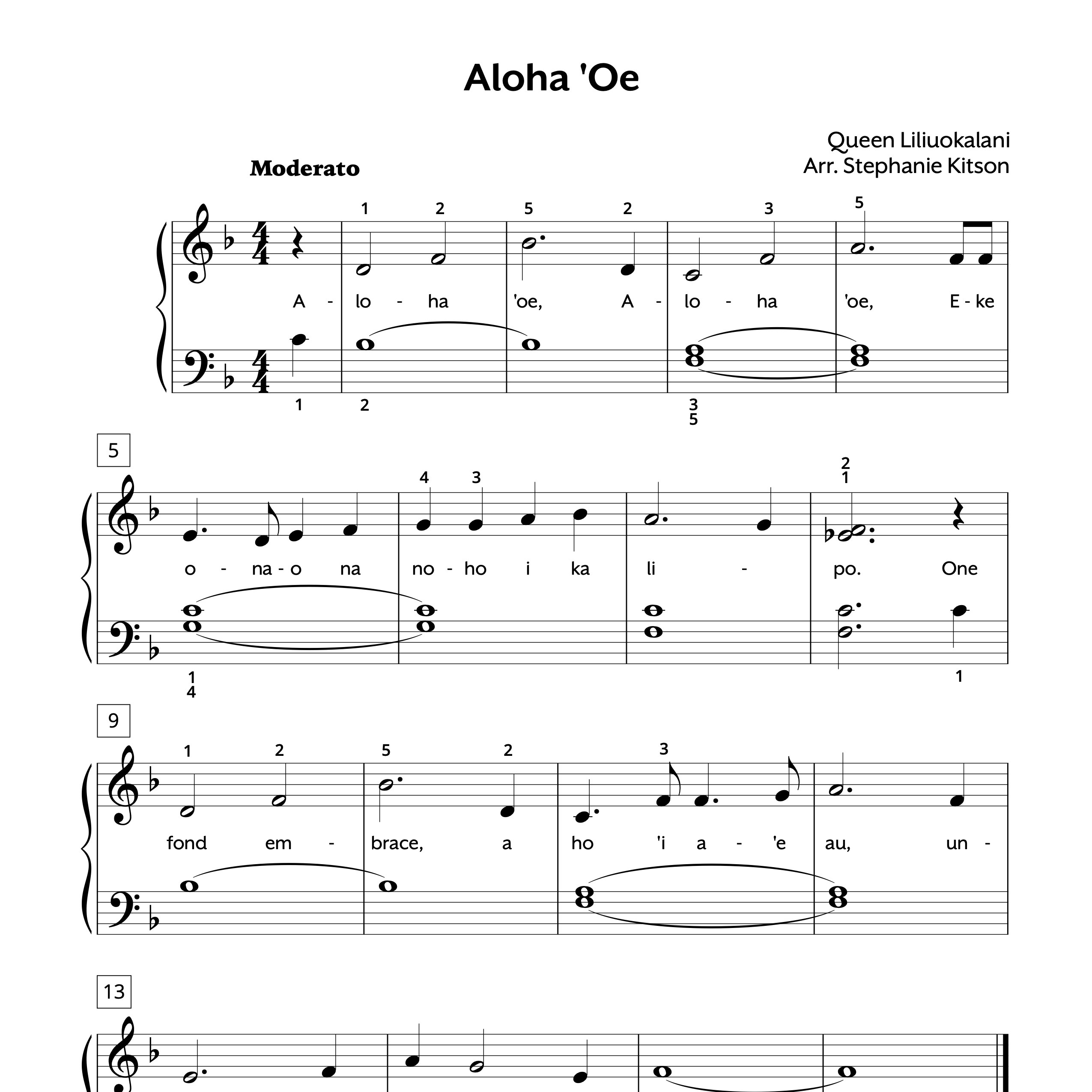 Aloha 'Oe Late Elementary Sheet Music