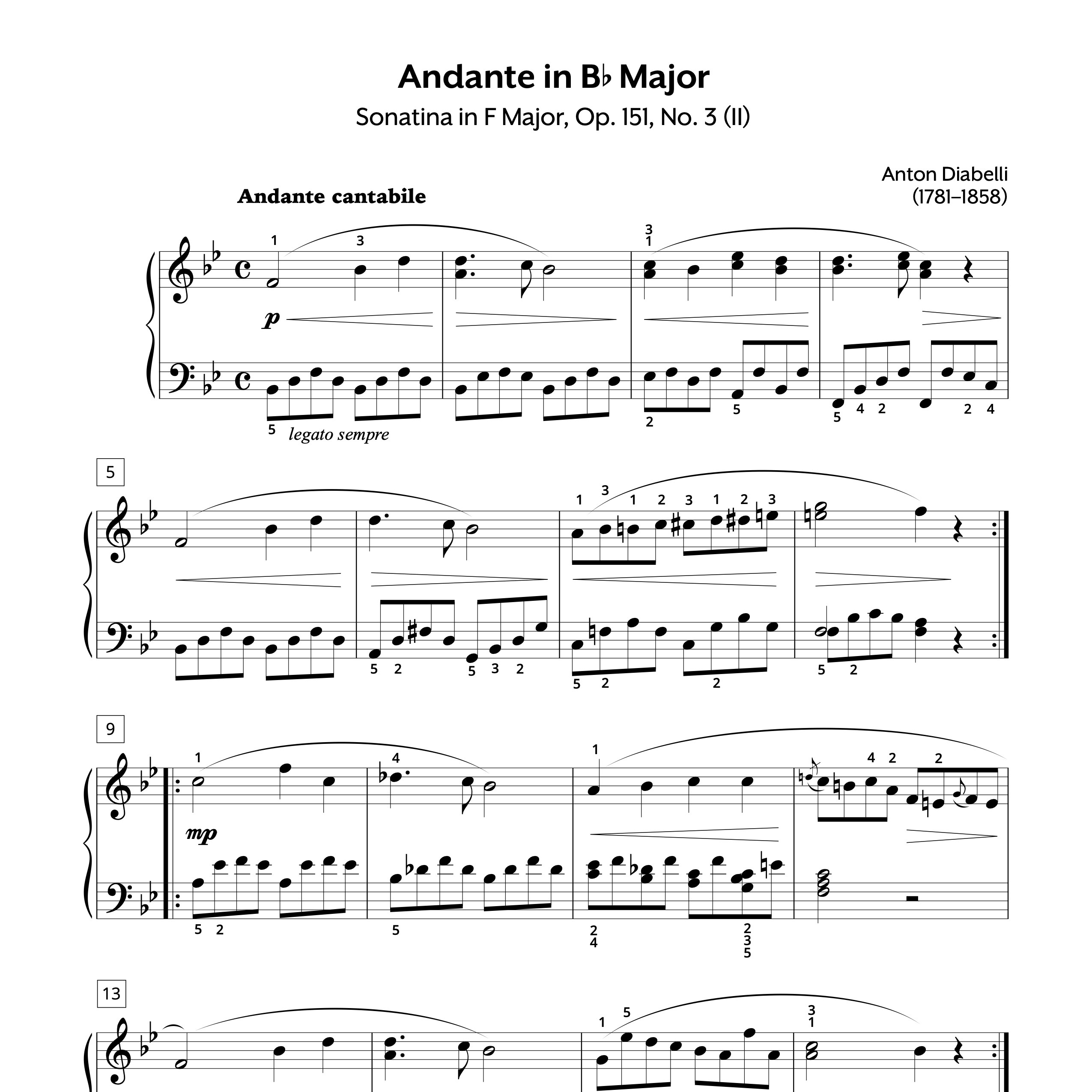 Diabelli Andante in B-flat Major Sheet Music