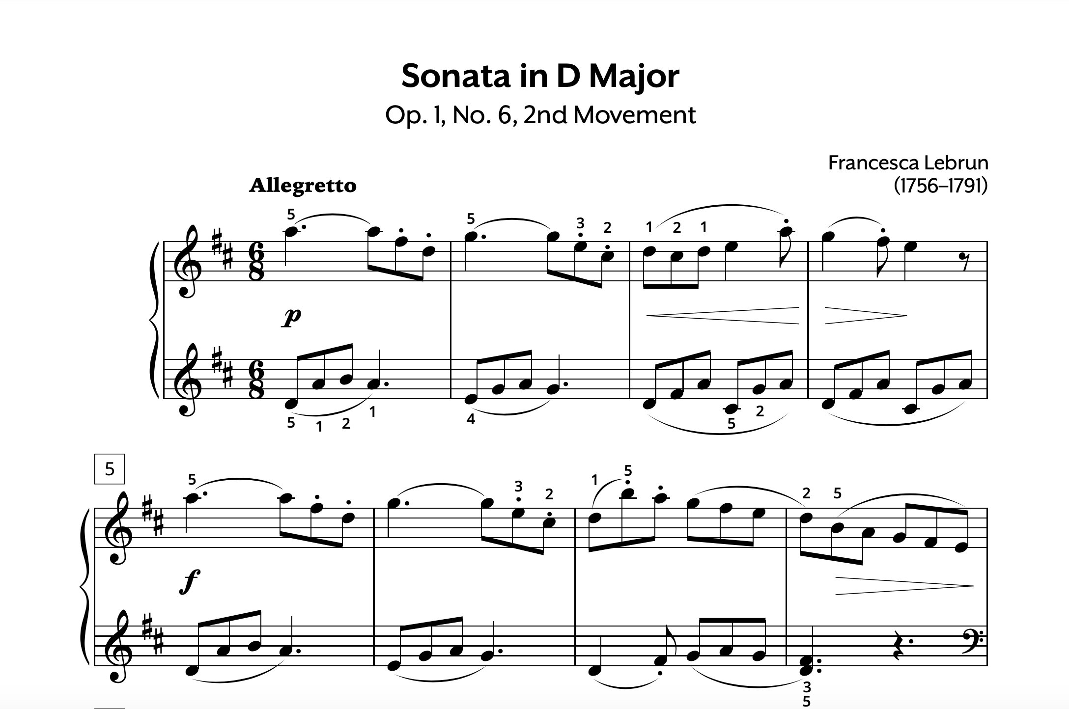 Francesca Lebrun Sonata in D Op. 1 No. 6 (II) Store Preview